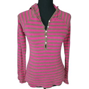 2010s Old Navy Striped Henley Thermal Long Sleeve Top Sz M